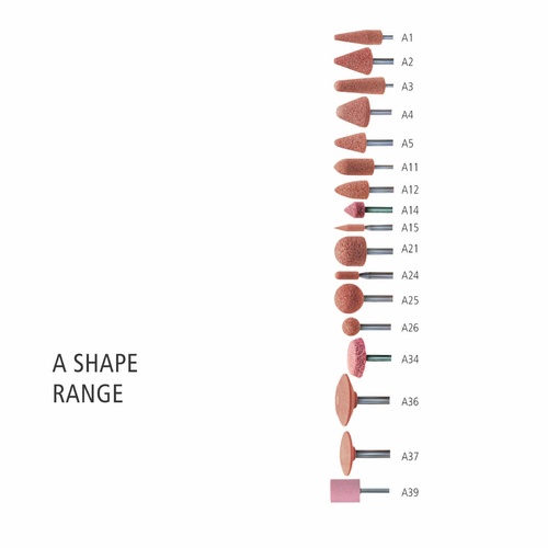 A Shape 1/4" Shank Aluminium Oxide - Pink - O, M & T Hardness Vitrified